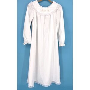 CurlyQs and Pollywogs Girls White Cotton Lace Trim Nightgown Size 12 Handmade